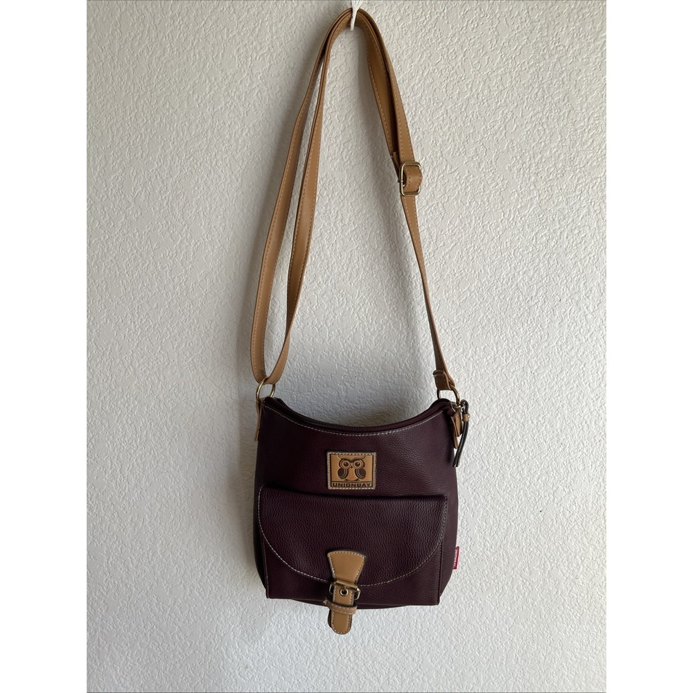 UNIONBAY Owl 3 Section Crossbody Purse Adjustable Strap Tan/Brown 90s Y2k